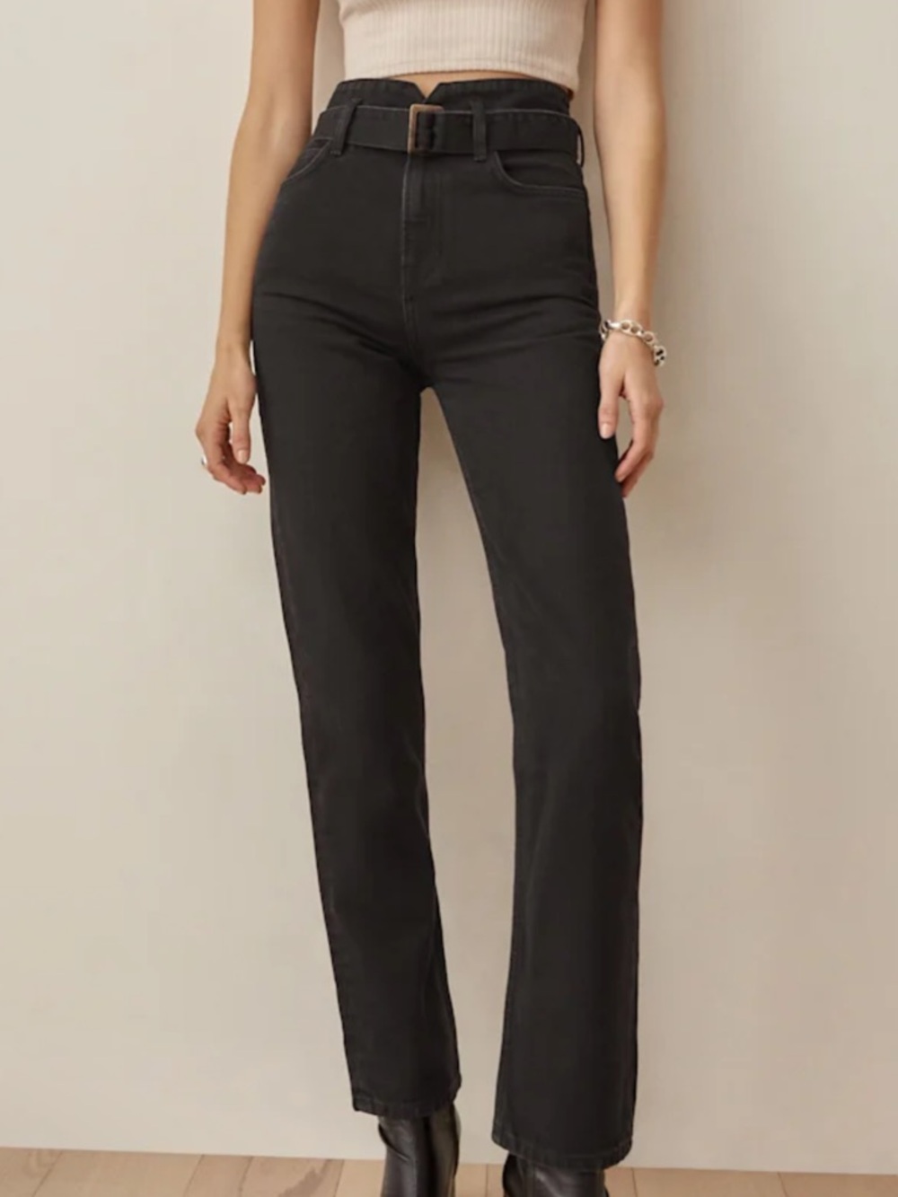 Reformation Jeans Cynthia Belted High Rise Straight